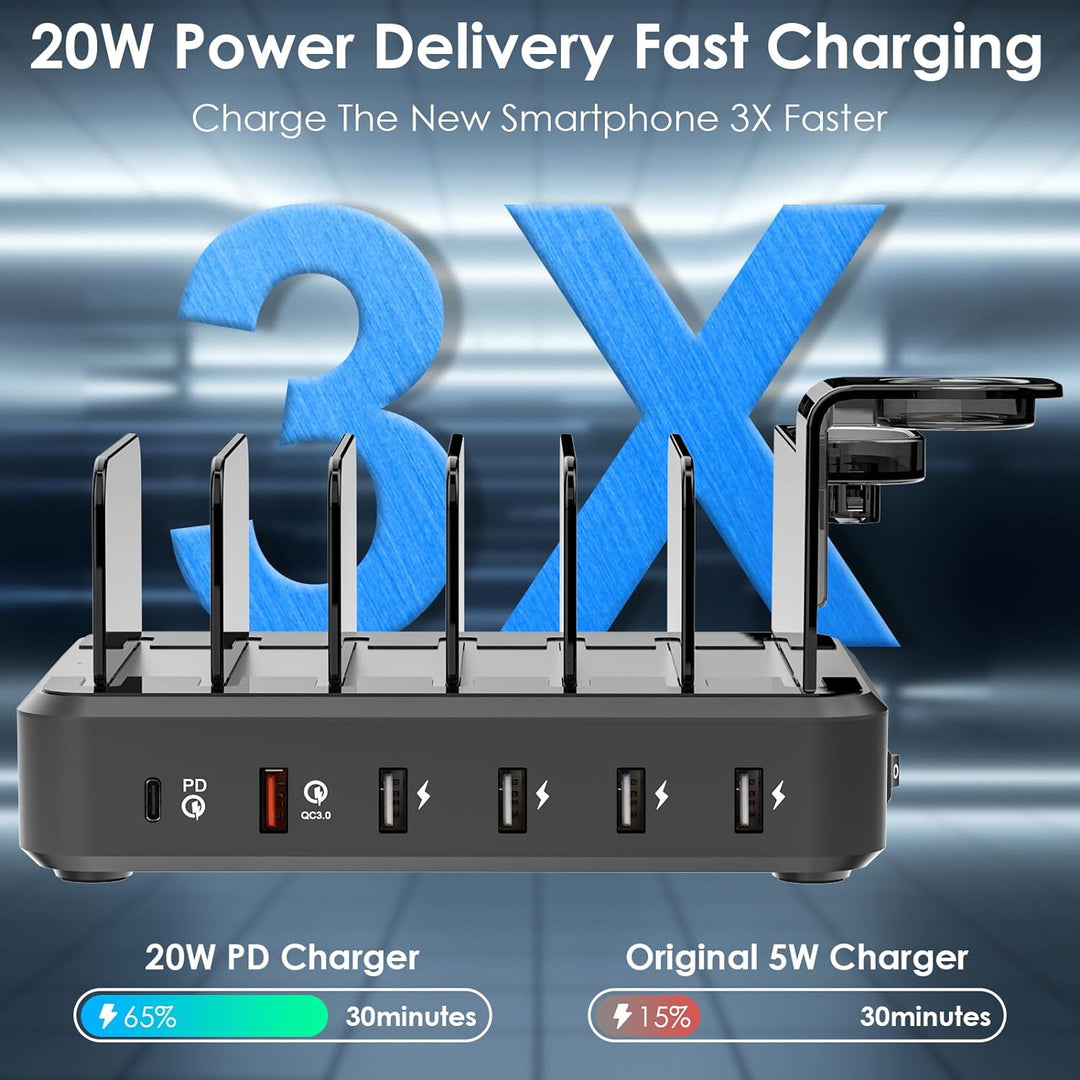 ZWOOS 68W/12A USB Ladestation mit 6 Anschlüssen und 20W PD Schnellladung für iPhone 14/13, 2-in-1 iW