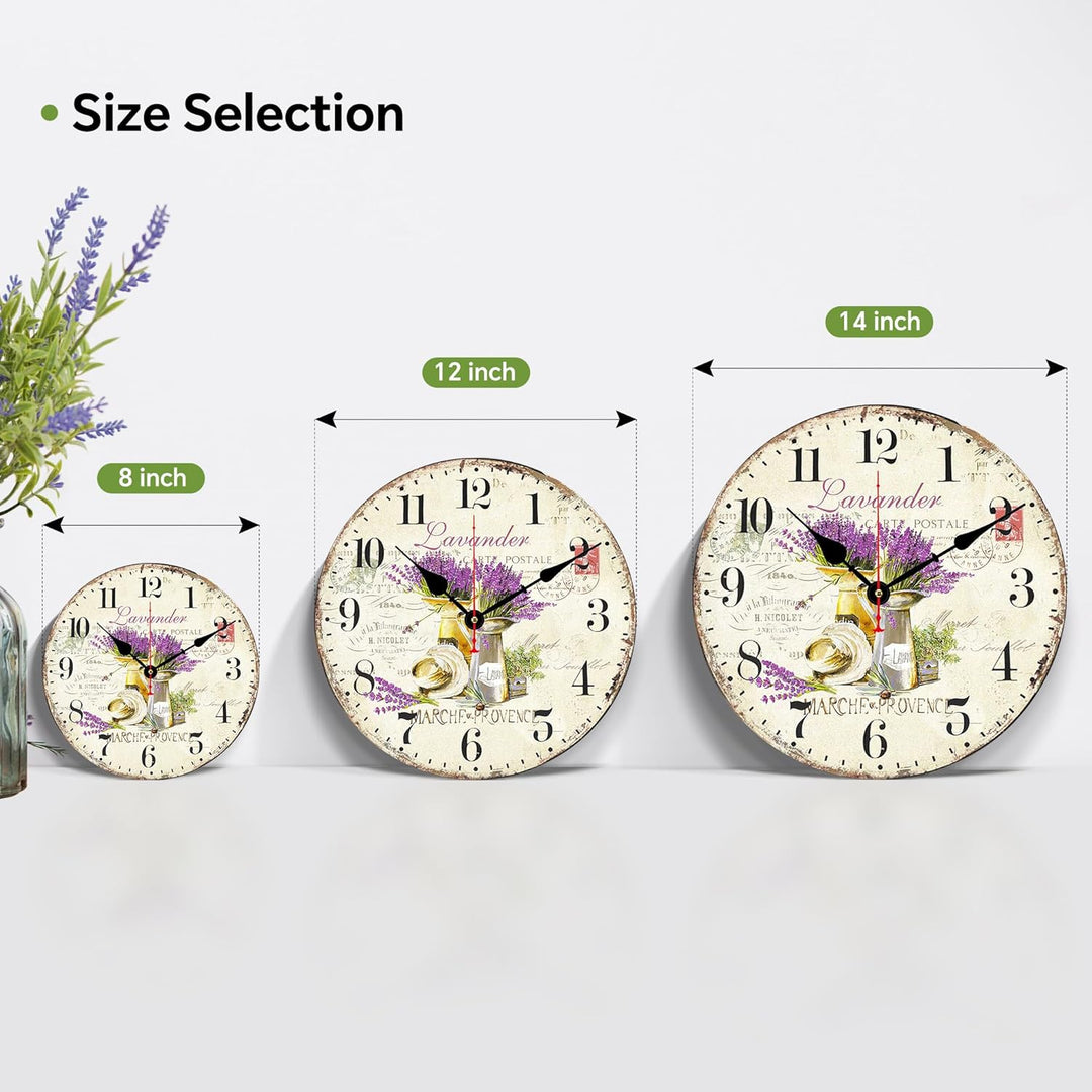 TAHEAT 20 cm Lavander Wanduhr, Klein Schöne Vintage Küche Uhr, Ohne Tickgeräusche Landhausstil Wandu
