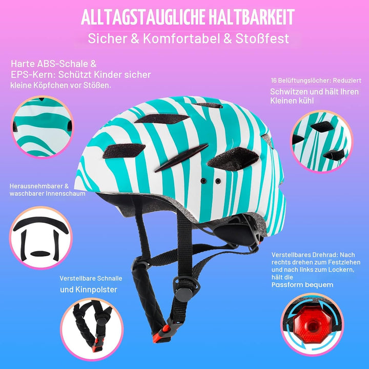 RaMokey Fahrradhelm Kinder, Fahrradhelm mit Licht für Kinder Leichter Kinderhelm mit Verstellbares Z