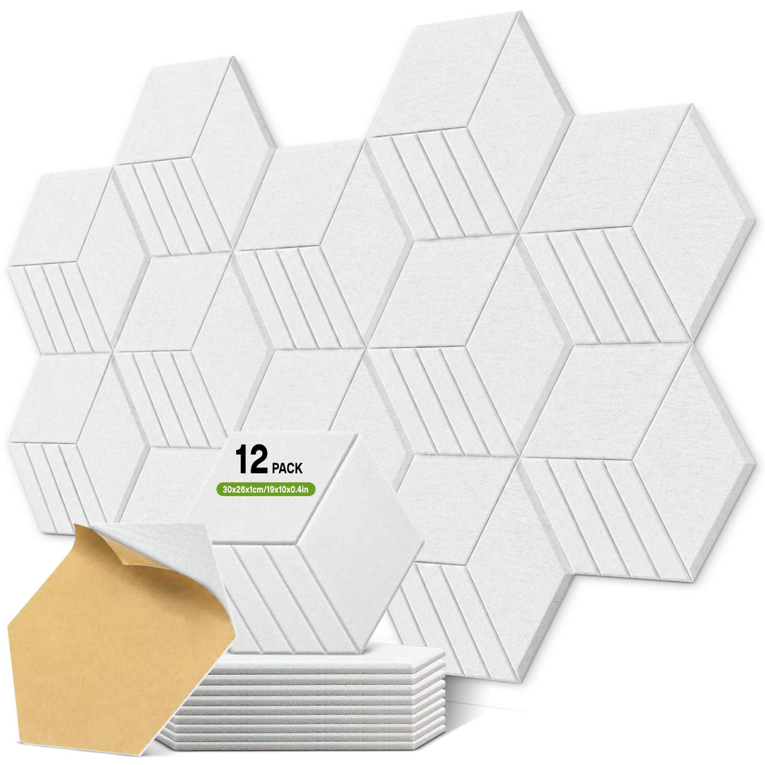 12 Akustikpaneele Selbstklebend,Hexagon Akustikplatten 30x26x1cm 12 Stück Weiss, 12 Stück Weiss
