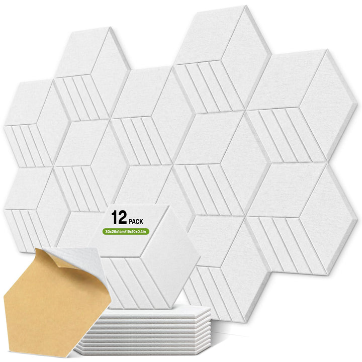 12 Akustikpaneele Selbstklebend,Hexagon Akustikplatten 30x26x1cm 12 Stück Weiss, 12 Stück Weiss