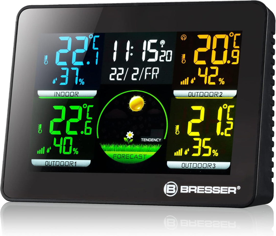 Bresser 7000023 Wetterstation Funk mit Aussensensor Thermo Hygro Quadro NLX mit 4 unterschiedlichen
