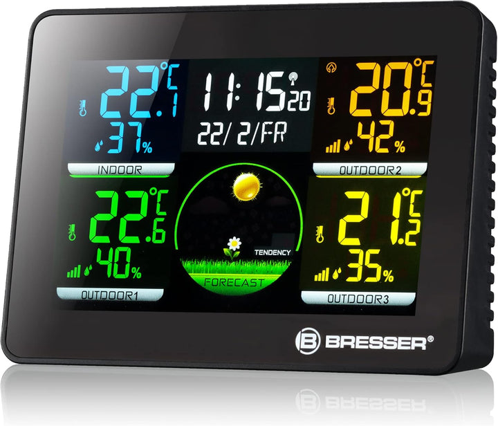 Bresser 7000023 Wetterstation Funk mit Aussensensor Thermo Hygro Quadro NLX mit 4 unterschiedlichen