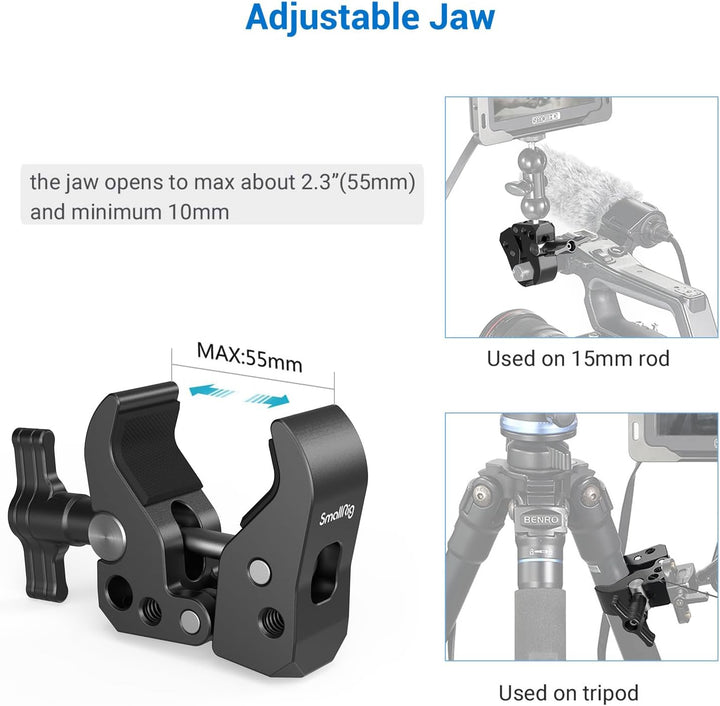 SMALLRIG Super Clamp mit Backe Öffnet von 10 bis 55 mm Universal Befestigungs-Mechanismus Starke tra