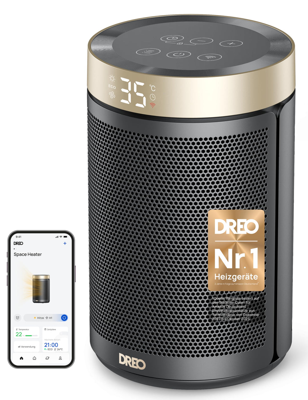 Dreo Elektroheizer, 1500W energiesparender leiser Raumheizer, tragbare Keramik-Fan-Heizer, Thermosta
