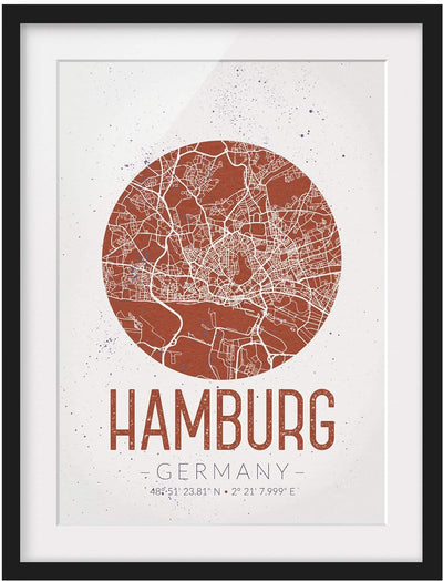 Bild mit Rahmen - Stadtplan Hamburg - Retro - Rahmenfarbe Schwarz, 40 x 30 cm 40cm x 30cm Schwarz, 4