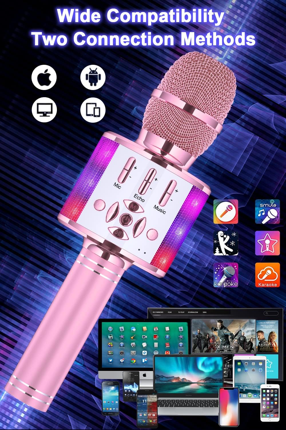 BONAOK Magic Sing Karaoke Microphone, Bluetooth Microphone Karaoke Kids, 4 in 1 Sing Microphone, Wir