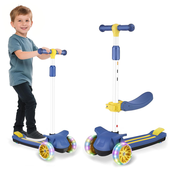 Wheelive 2-in-1 Kinder Roller mit Abnehmbarer Sitz, Kinder Scooter mit Blinkenden LED Räder, 4 Höhen