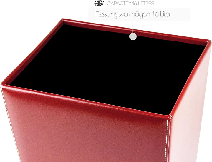 DELMON VARONE - Papierkorb aus Cambridge Top Grain Leder rot, Retro Papiereimer für Schreibtisch, Bü