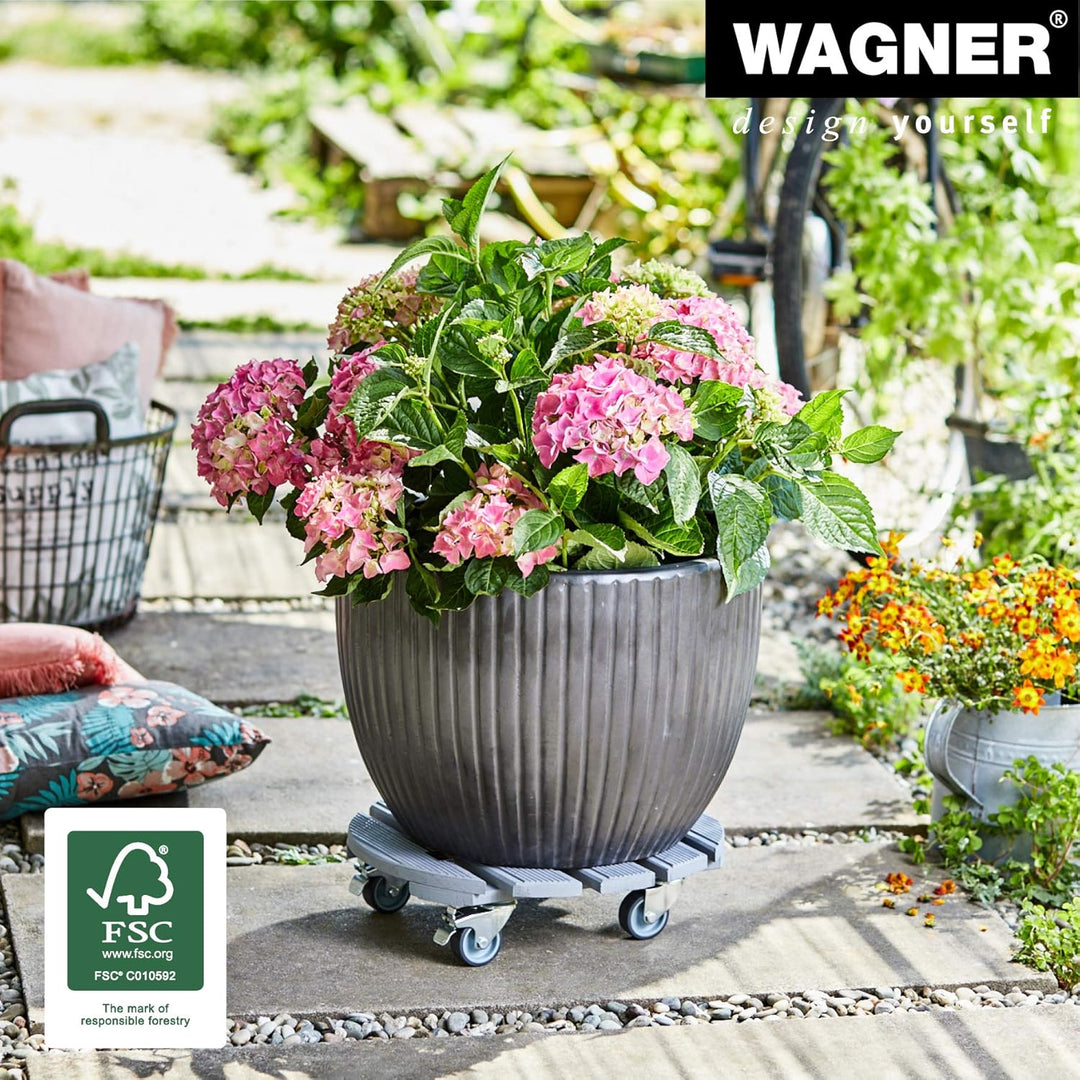 WAGNER Pflanzenroller CREO Ø 38 x 10,5 cm I Blumenroller für Aussenbereich + Innenbereich I FSC®-Mas