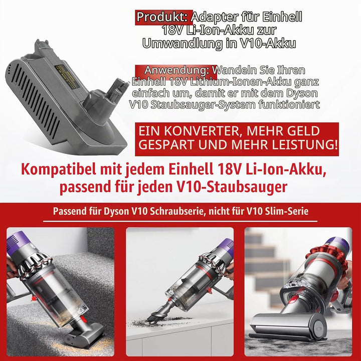 JJXNDO für Dyson V10 Akku Ersatz, V10 Adapter für Einhell 18V Li-Ionen Akku Power X-Change Konverter