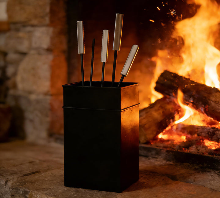 Kingson Stilvolles Kaminwerkzeug-Set inklusive Bürste, Schaufel, Schürhaken und Zange, Edelstahlgrif