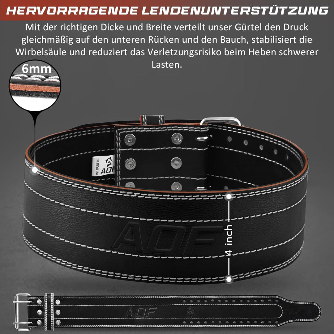 AQF Gewichthebergürtel Herren - 6mm 100% Echtem Leder Trainingsgürtel - Rückenstützgürtel Gym Liftin