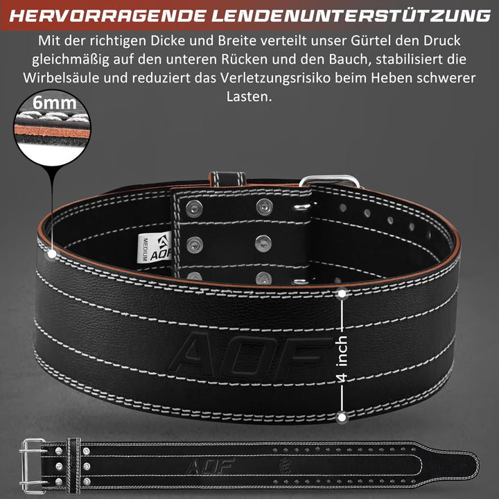 AQF Gewichthebergürtel Herren - 6mm 100% Echtem Leder Trainingsgürtel - Rückenstützgürtel Gym Liftin
