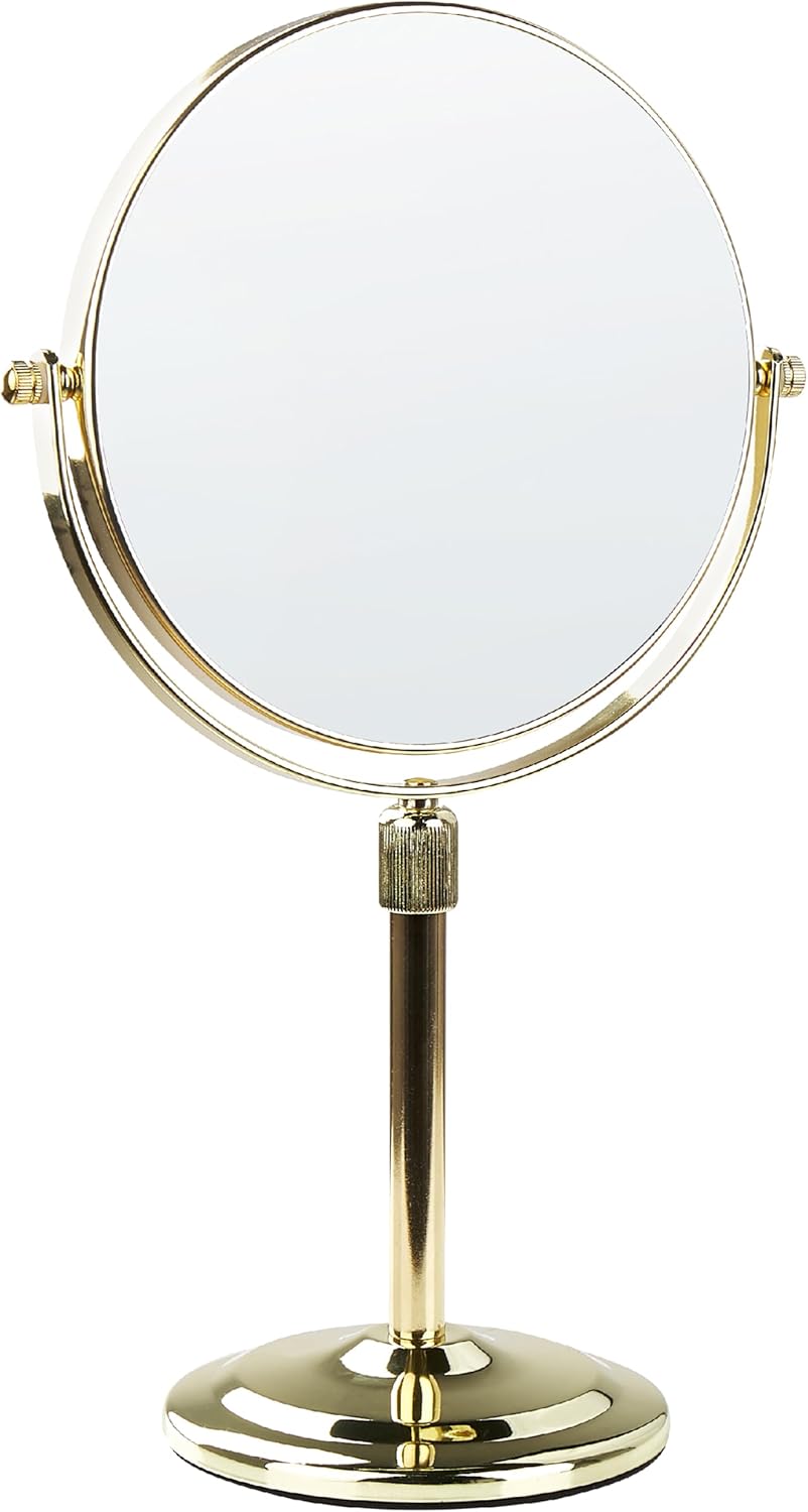 Doppelseitiger Tischspiegel Schminkspiegel mit Vergrösserung ø 20 cm Gold Averyon