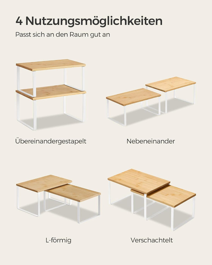 SONGMICS Gewürzregal, 4er Set, Küchenregal, Küchen-Organizer, erweiterbar, Gewürzhalter, stapelbar,