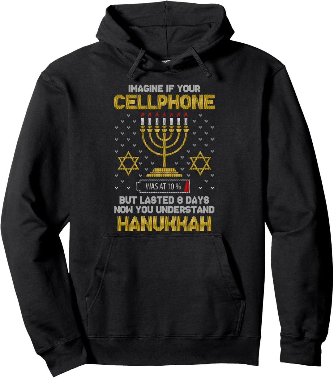 Menorah Handy Akku Hanukkah Jüdisch Ugly Christmas Sweater Pullover Hoodie