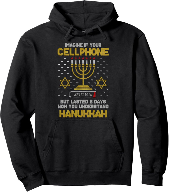Menorah Handy Akku Hanukkah Jüdisch Ugly Christmas Sweater Pullover Hoodie