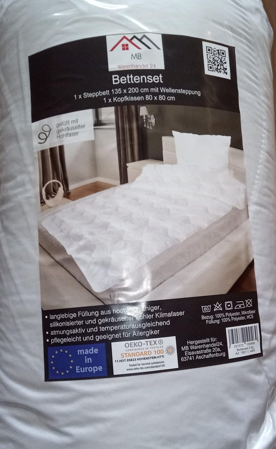 Bettenset Bettdecke und Kopfkissen 2 teilig Premium Weiss Allergiker Steppbett Steppbettdecke Bettwä