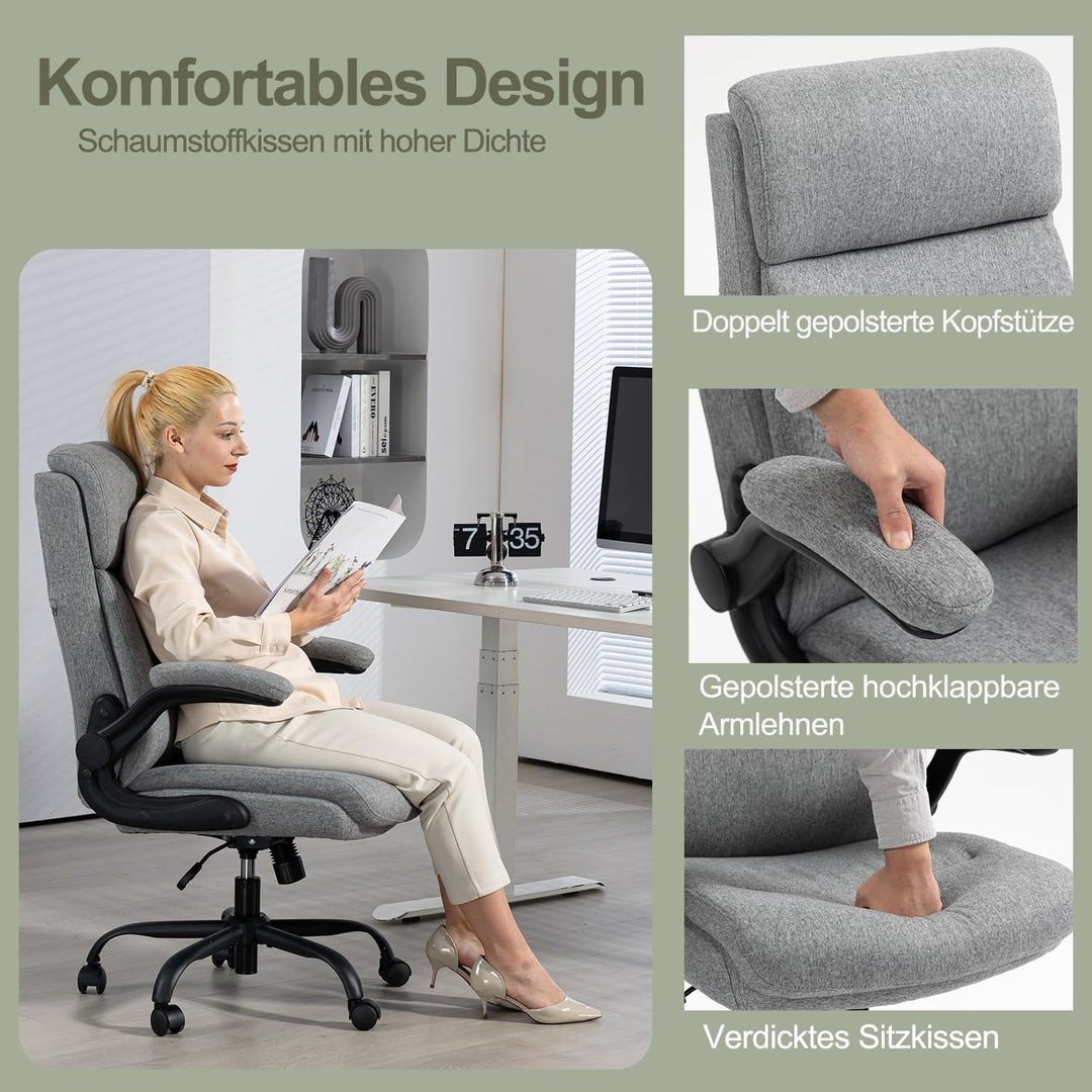 CASTLOVE Ergonomischer Bürostuhl - Schreibtischstuhl mit Rückenlehne - Hochklappbare Armlehne - Hohe
