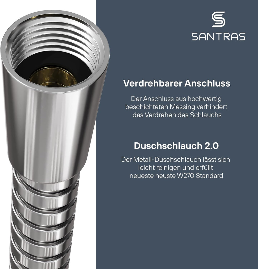 SANTRAS® Metall Duschschlauch DELUXE 2,50 m lang mit Wassersparer in Chrom– Besonders hochwertiger u