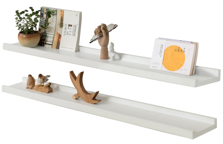 Gieanoo Wandregal Weiss, 2er Set, 90cm Massives Eichenholz Schweberegale Bilderleiste Weiss Regalbre