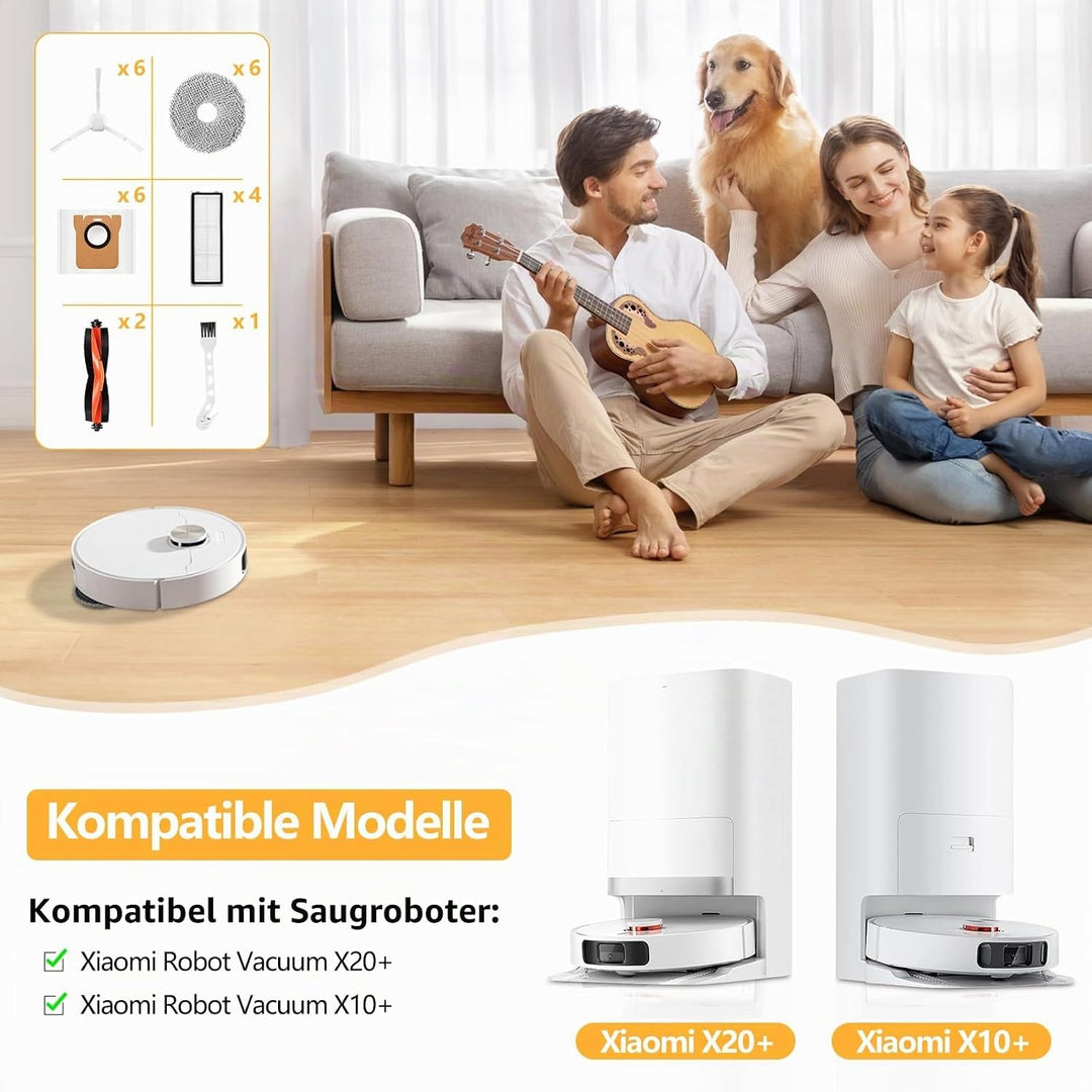 25 Stück Zubehör für Xiaomi X20 Plus / X10 Plus Saugroboter, Ersatzteile für Xiaomi X20, 6 Staubbeut