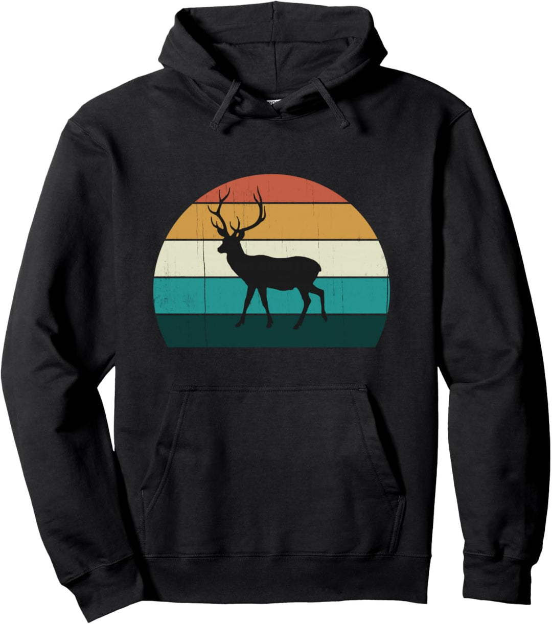 lustiger Retro-Hirsch - cooler Sonnenuntergang - Geschenk Pullover Hoodie