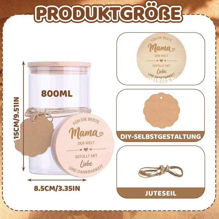 Mama Geschenk, Glasdose mit Holzdeckel 800ml, Mama Geburtstagsgeschenk, Muttertagsgeschenk, Geschenk