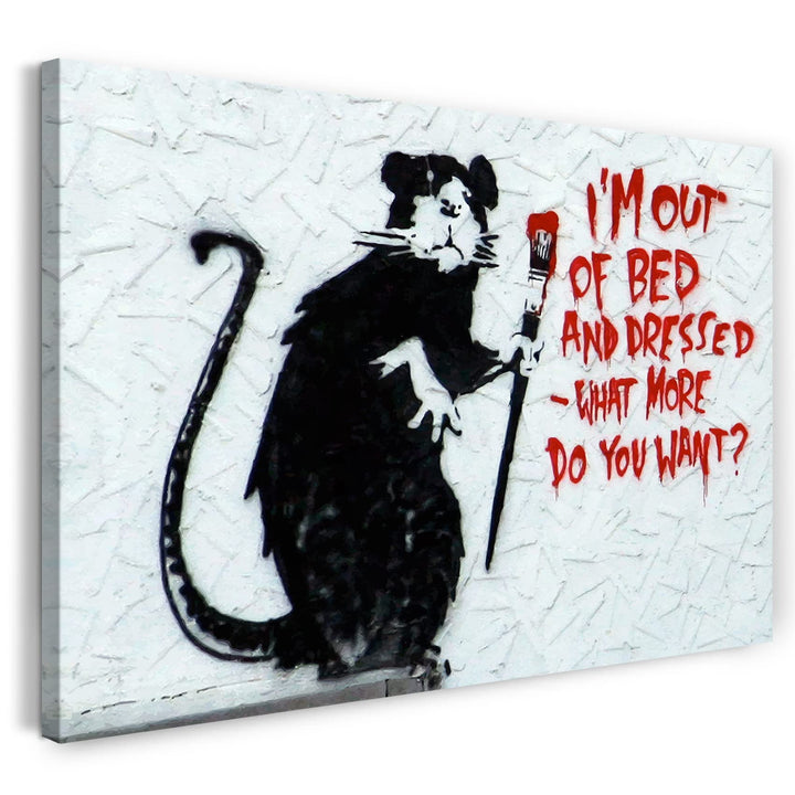 Printed Paintings Leinwand (80x60cm): Banksy - Ratte mit Pinsel What do You Want? Rat I'm Out o 80x6
