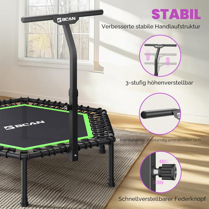 BCAN Fitness Trampolin Indoor Ø 122/133 cm, Trampolin Erwachsene bis 250 kg, Bodentrampolin mit vers
