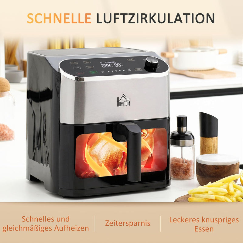 HOMCOM 4 in 1 Design Heissluftfritteuse 6,5 L 1350 W Airfryer mit Touchscreen Fritteuse mit Timer un