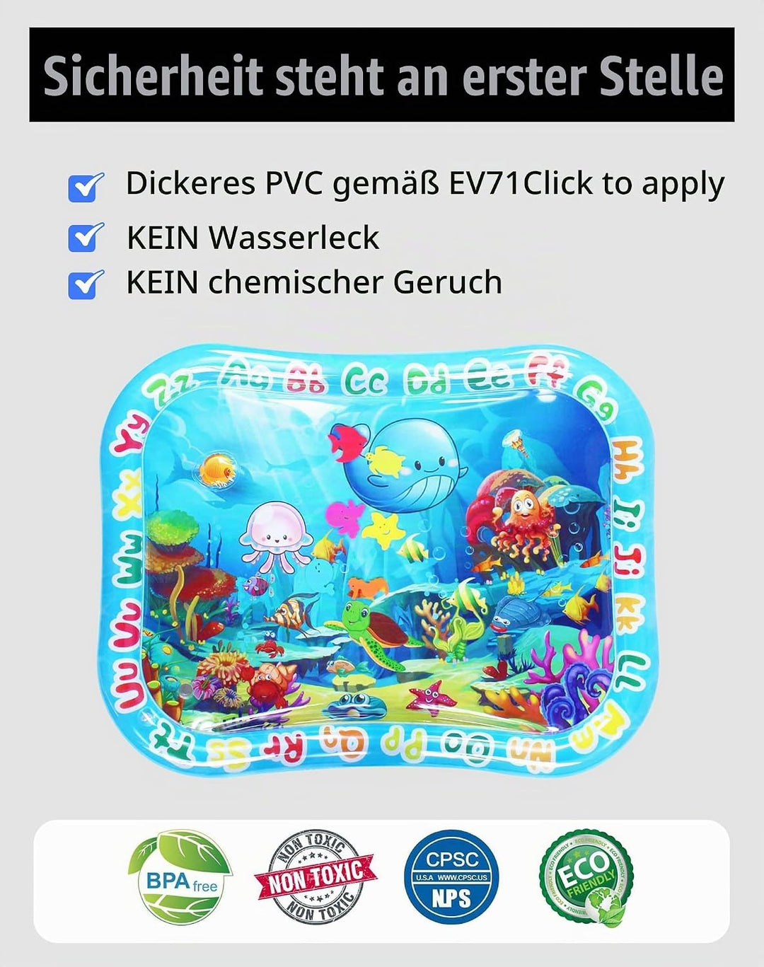 XXL Wassermatte Baby Wasserspielmatte BPA Frei 95 x 76cm Gross Wasser Spielmatte für Baby ab 3, 6, 9