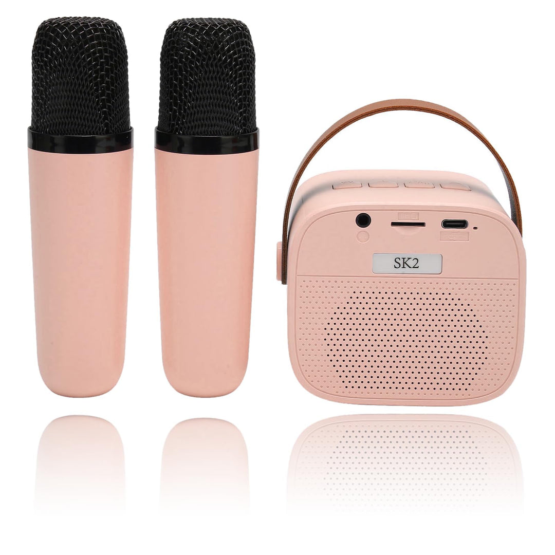 Karaoke Maschinen Set, Tragbarer Stereo Bluetooth Lautsprecher mit 2 Kabellosen Mikrofonen für Kinde