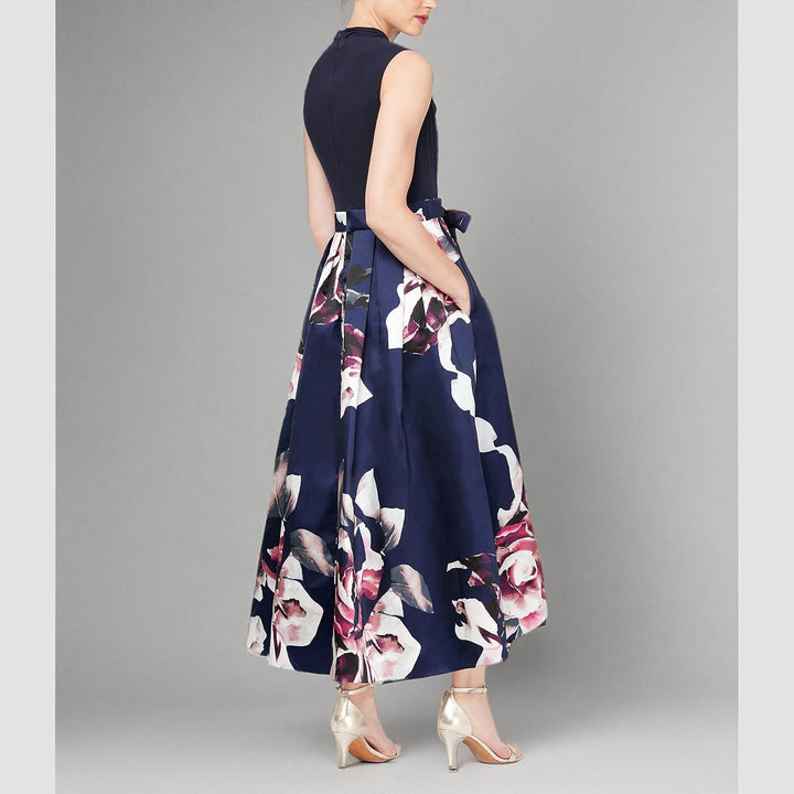 S.L. Fashions Damen Ärmelloses Jersey V-Ausschnitt und Blumenmuster und Taschen Kleid für besondere
