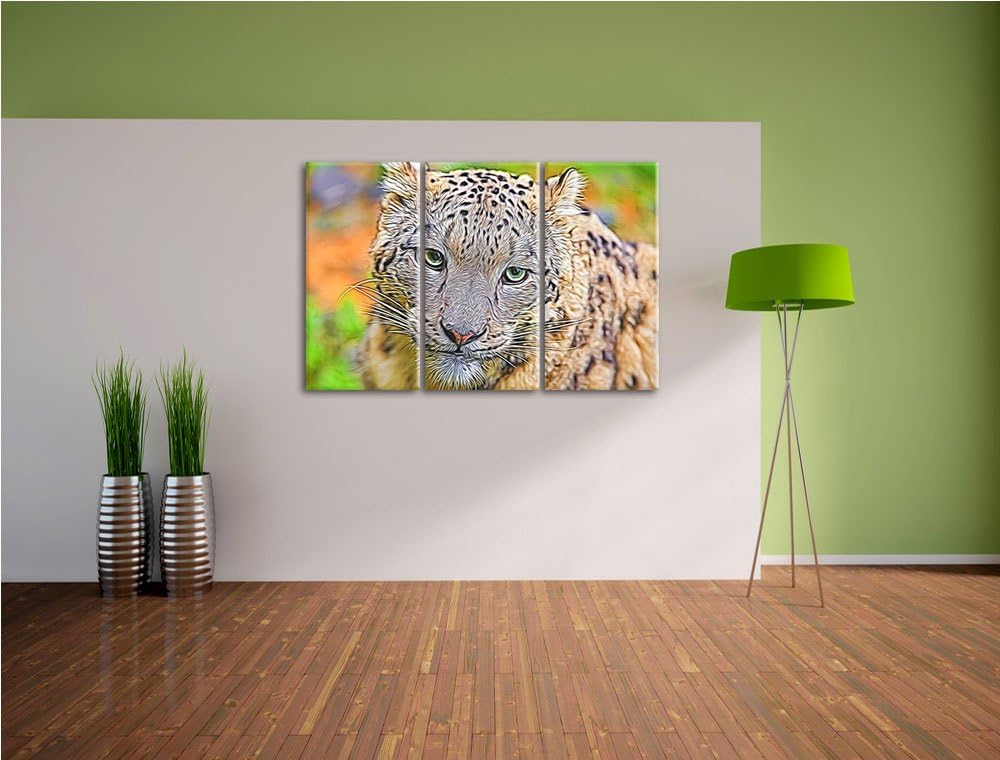 eleganter Schneeleopard Spezial 3-Teiler Leinwandbild 120x80 Bild auf Leinwand, XXL riesige Bilder f