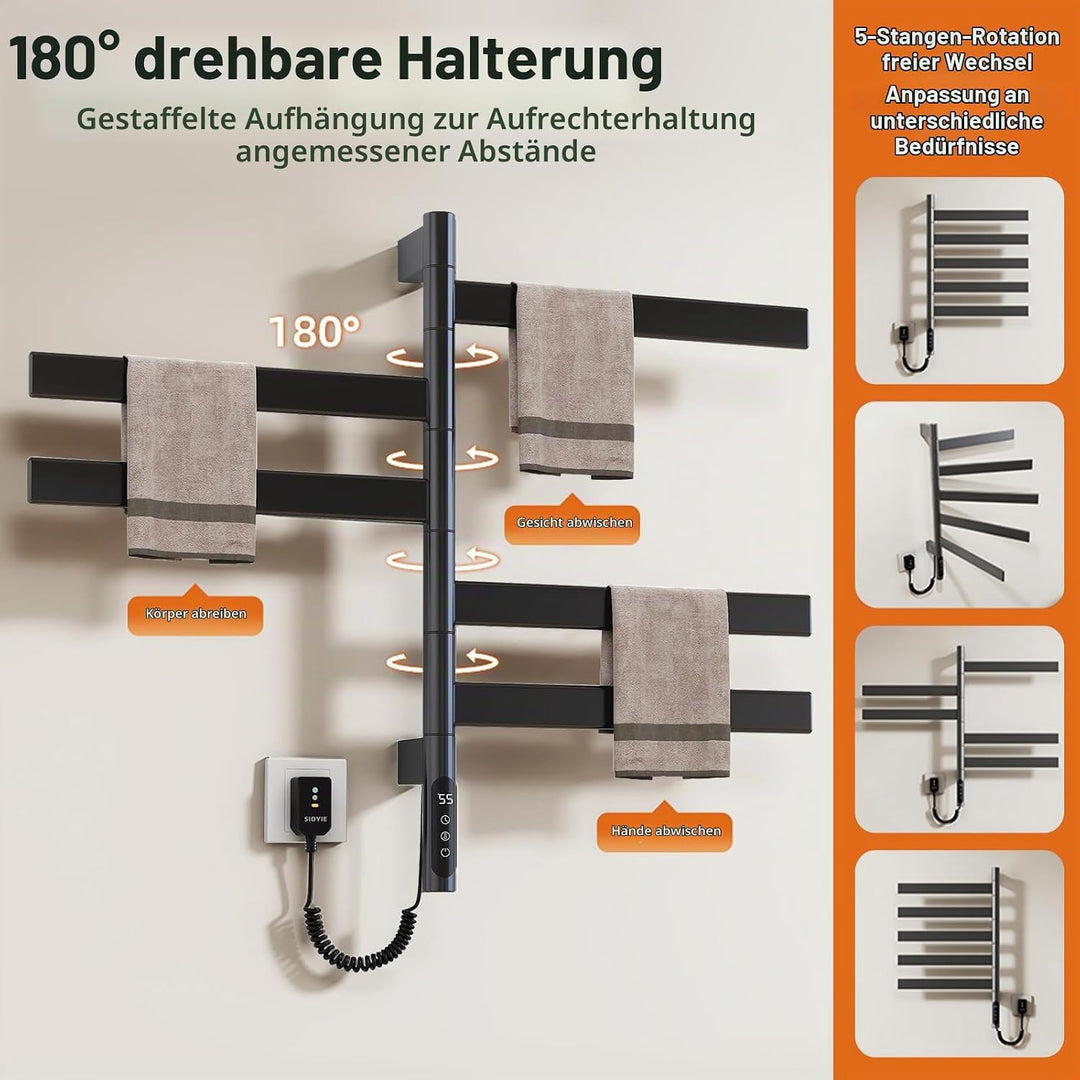 180°Drehung Handtuchheizkörper Elektrisch Bad Handtuchtrockner Elektrisch HandtuchwäRmer Elektrisch