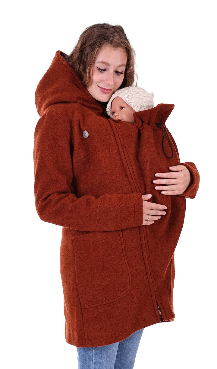 Viva la Mama - schicker Umstands- und Tragemantel für den Winter - VALENTIN L kastanie - vorn und hi