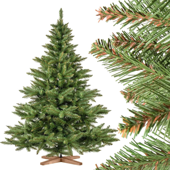 FAIRYTREES künstlicher Weihnachtsbaum NORDMANNTANNE, grüner Stamm, Material PVC, inkl. Holzständer,