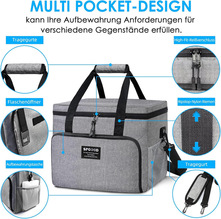 SPGOOD Kühltasche 30L Thermotasche Picknicktasche Gross Isoliert Faltbar Gefriertasche Warmhaltetasc