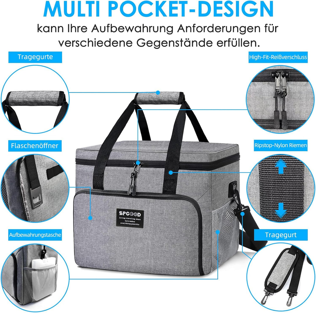 SPGOOD Kühltasche 20L Thermotasche Picknicktasche Gross Isoliert Faltbar Gefriertasche Warmhaltetasc