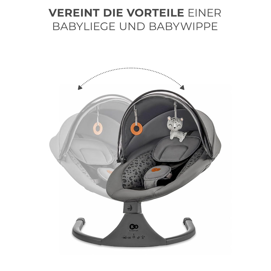 Kinderkraft LUMI 2 Babywippe, Elektrische Babyschaukel, Von der Geburt bis 9 Monate, Höhenverstellba