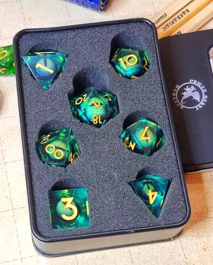 Power Beast Dungeon Würfel Set Rotierendes Drachenauge, 7 Rollenspiel Würfel, Polyedrische Würfel Se