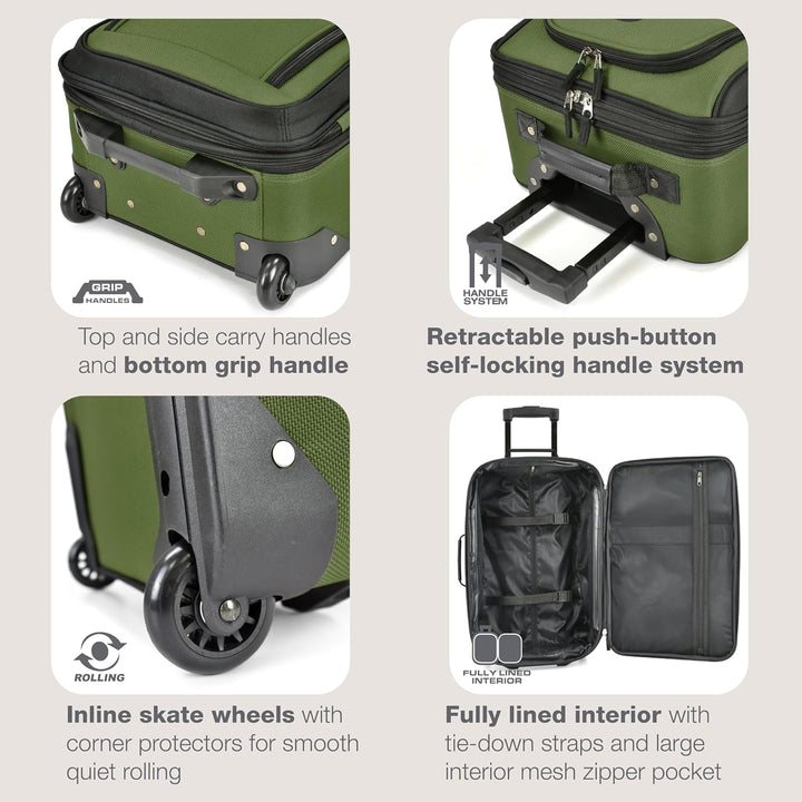 U.S. Traveler Rio Rugged Fabric Erweiterbares Handgepäck-Set 2 Wheel Grün, 2 Wheel Grün