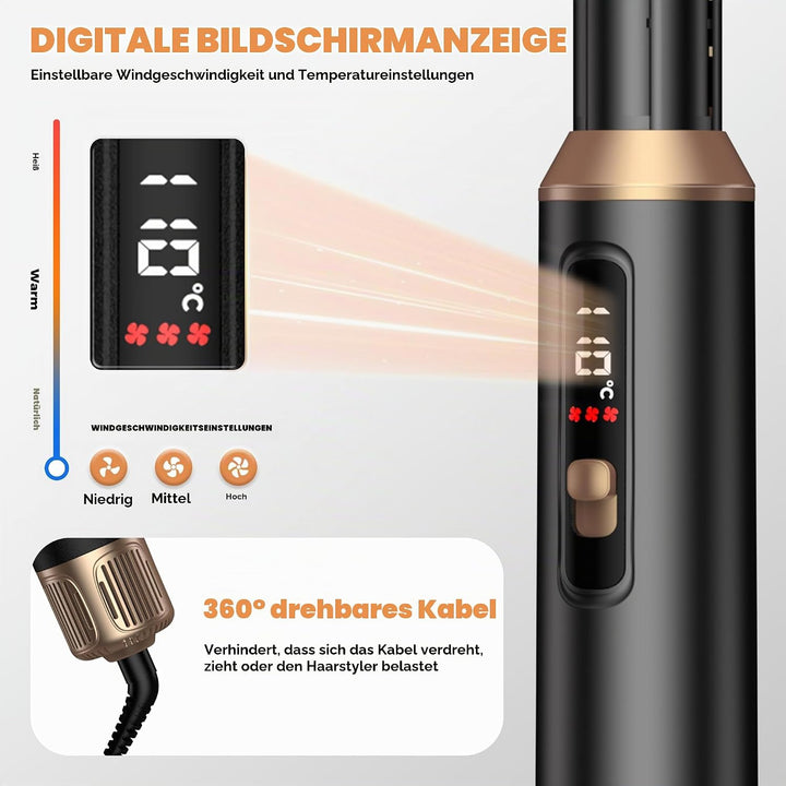 UKLISS Haarstyler 5 in 1 mit LCD-Display, Hair Dryer &amp; Airstyler Set mit Föhnbürste, Airluft Hair Lo