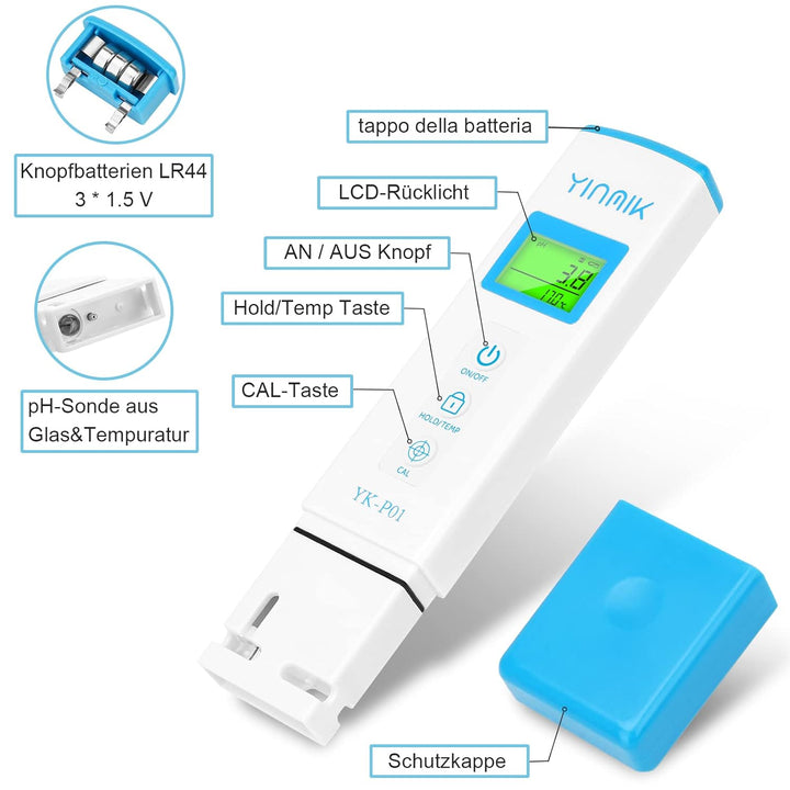 YINMIK Digitales pH Messgerät und TDS Tester Set, 3 in 1 PPM TDS EC Temperatur Messgerät für Trinkwa