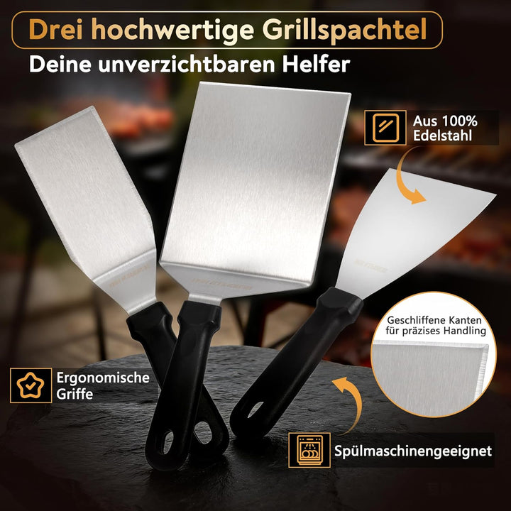 Bergfeld BBQ Grillplatte - Premium Plancha Set [30x40 cm] - 5mm dicker Edelstahl - 25% dicker als di