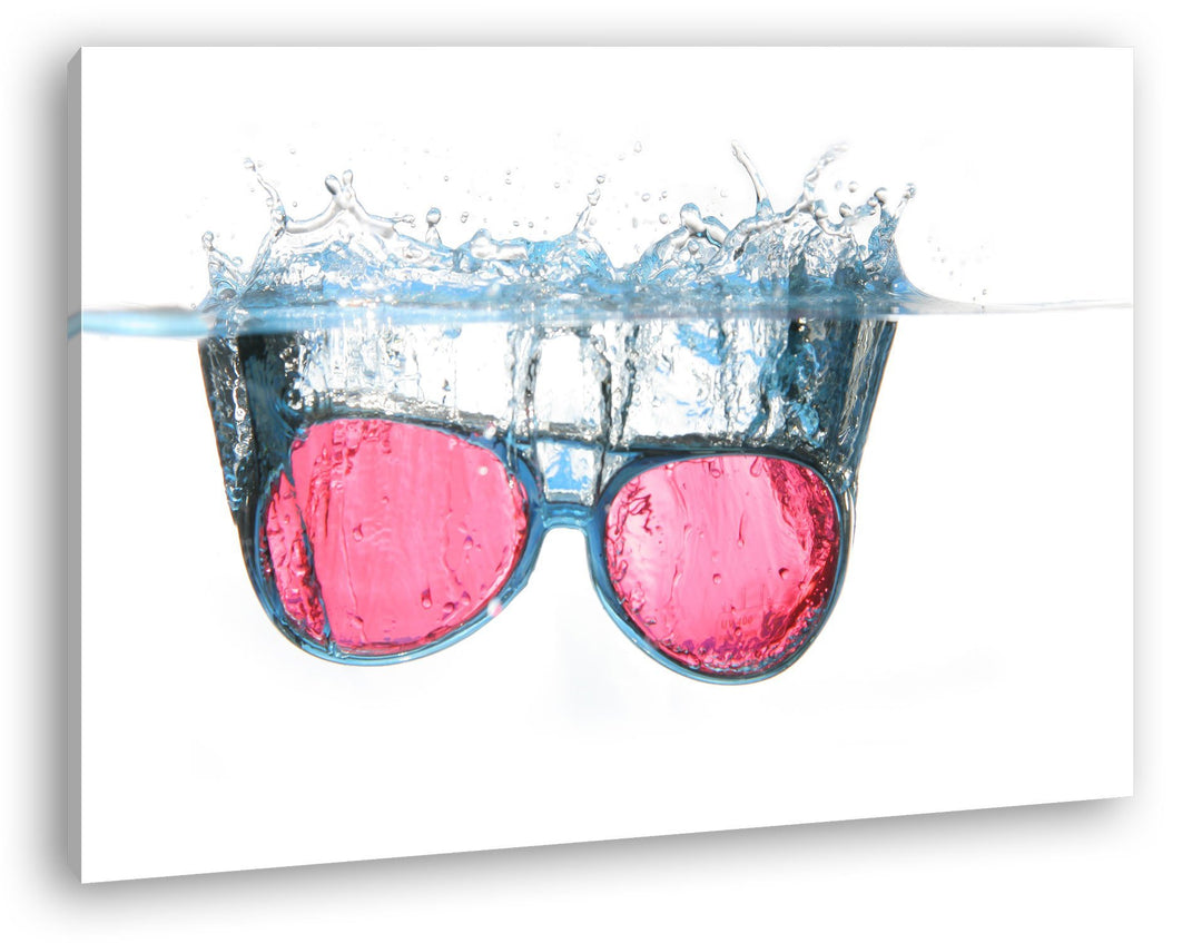 deyoli Pinke Brille fällt ins Wasser Format: 80x60 als Leinwandbild, Motiv fertig gerahmt auf Echtho