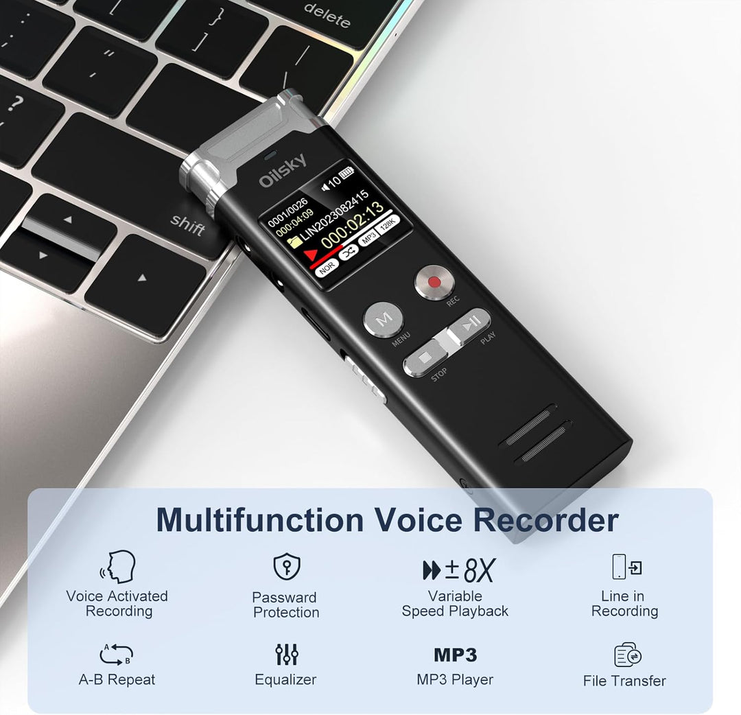 64GB Digitale Diktiergerät, 1536kbps HD sprachaktivierte Aufnahme mit Rauschunterdrückung, wiederauf