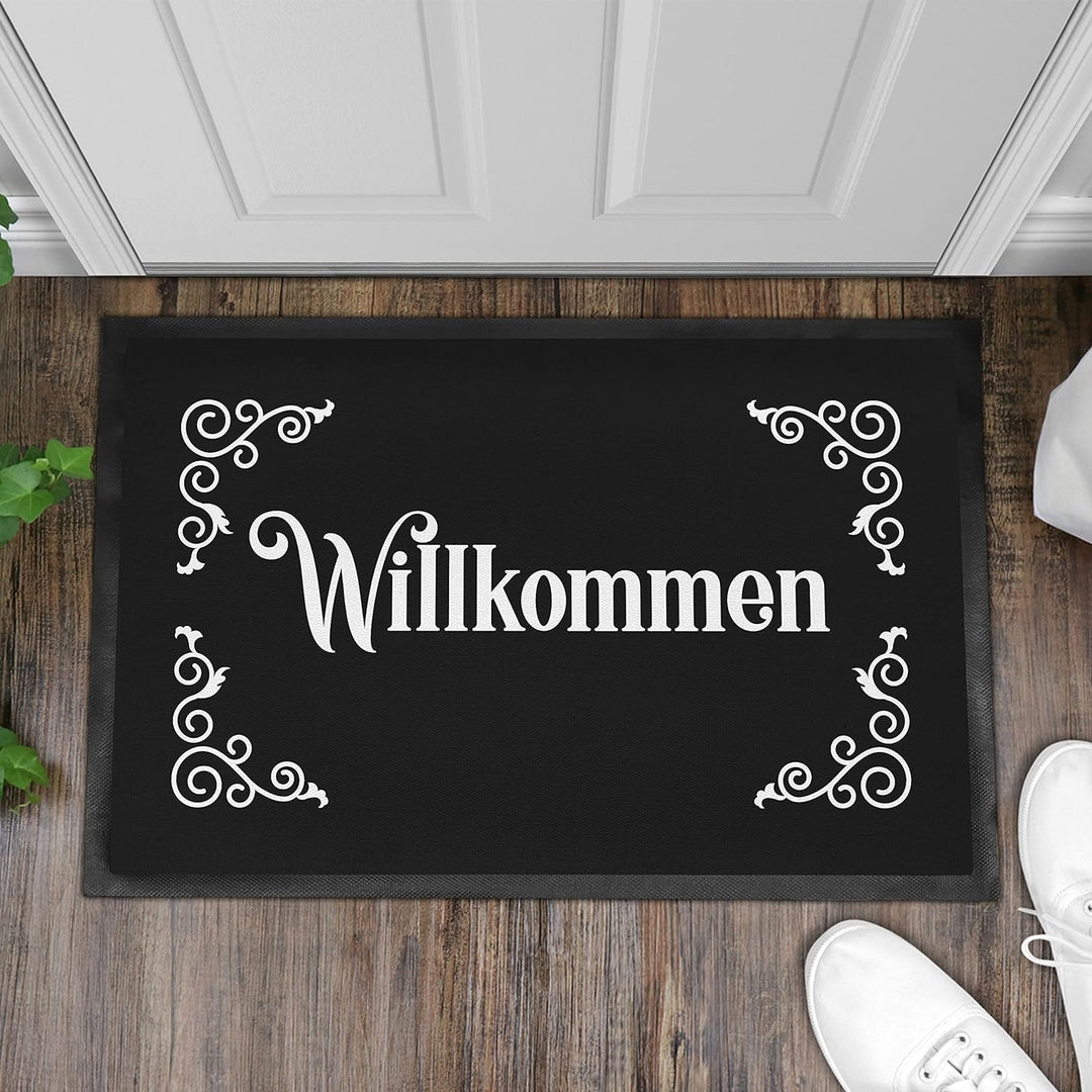 Trendation - Willkommen Fussmatte Grafik Schmutzfangmatte Geschenk Aussen Innenbereich 60x40 cm Wasc